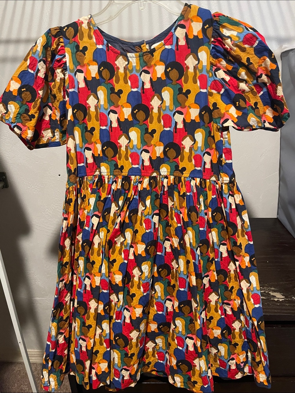 Pink Chicken Girls' Multicolor Cotton Puff-Sleeve Dress with Abstract Print